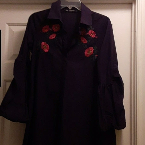 Zara NWT Front floral embroidered dress with Bell long sleeve - Picture 2 of 3